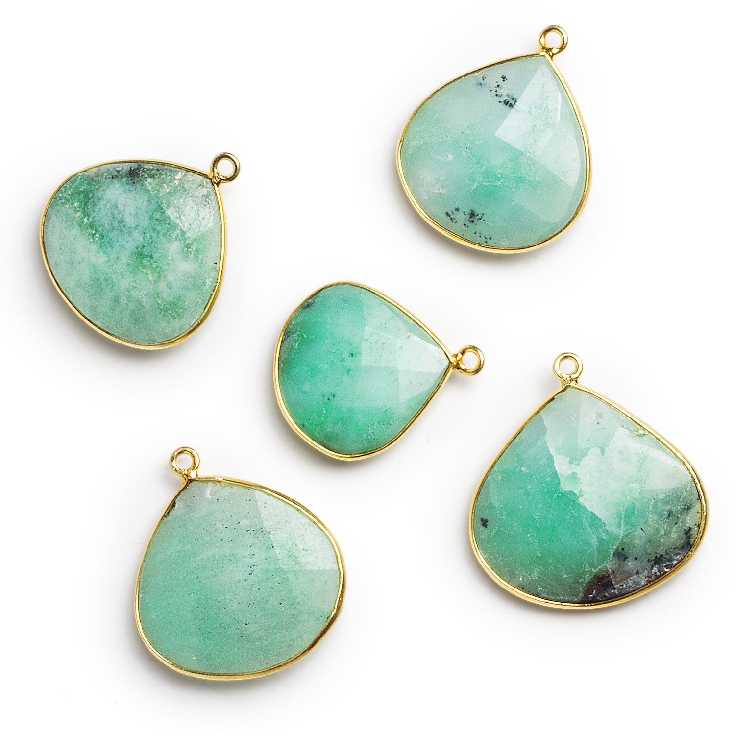 22mm Vermeil Bezeled Chrysoprase Faceted Heart Pendant - The Bead Traders