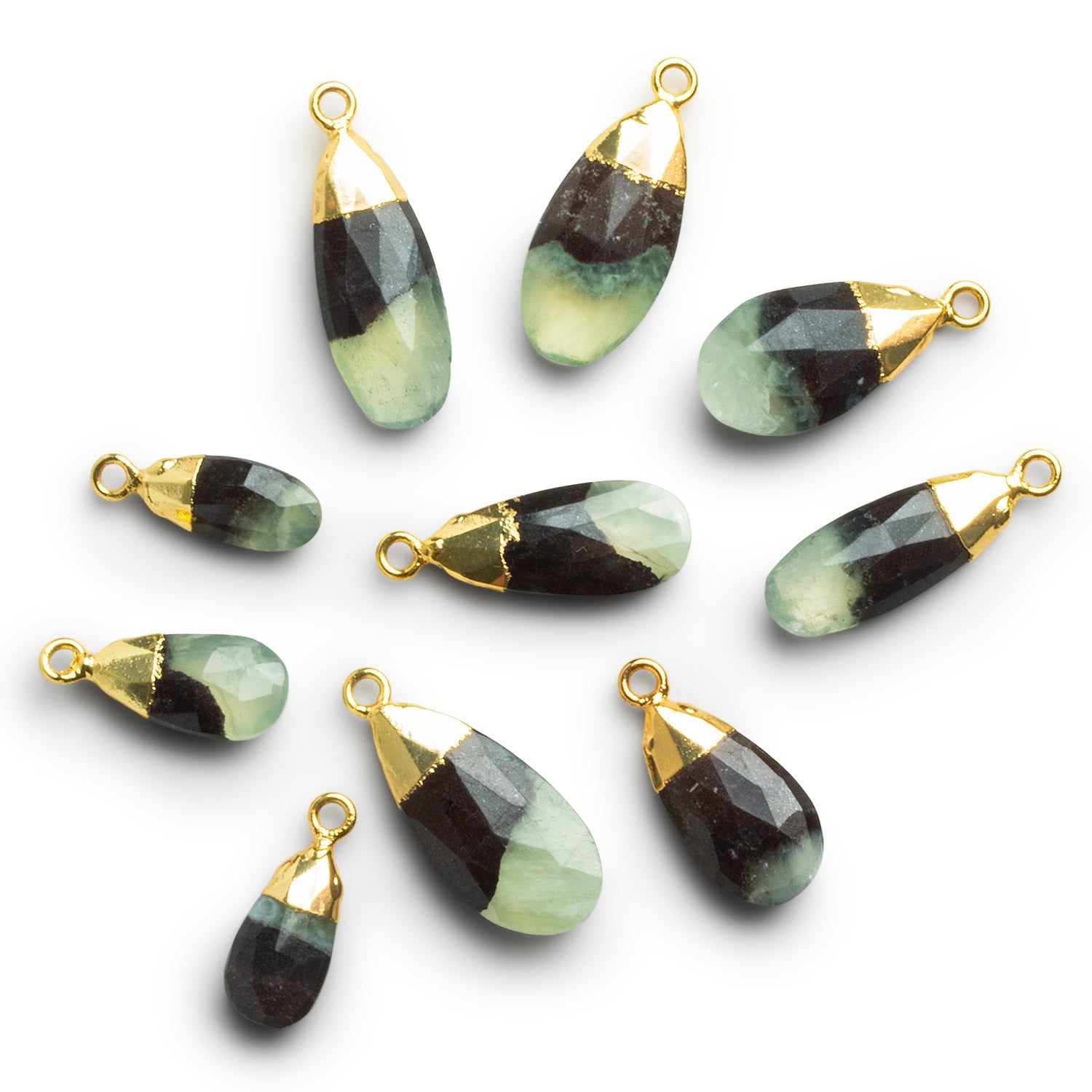 22x10mm Gold Leafed Prehnite Faceted Pear Pendant 1 Bead - The Bead Traders