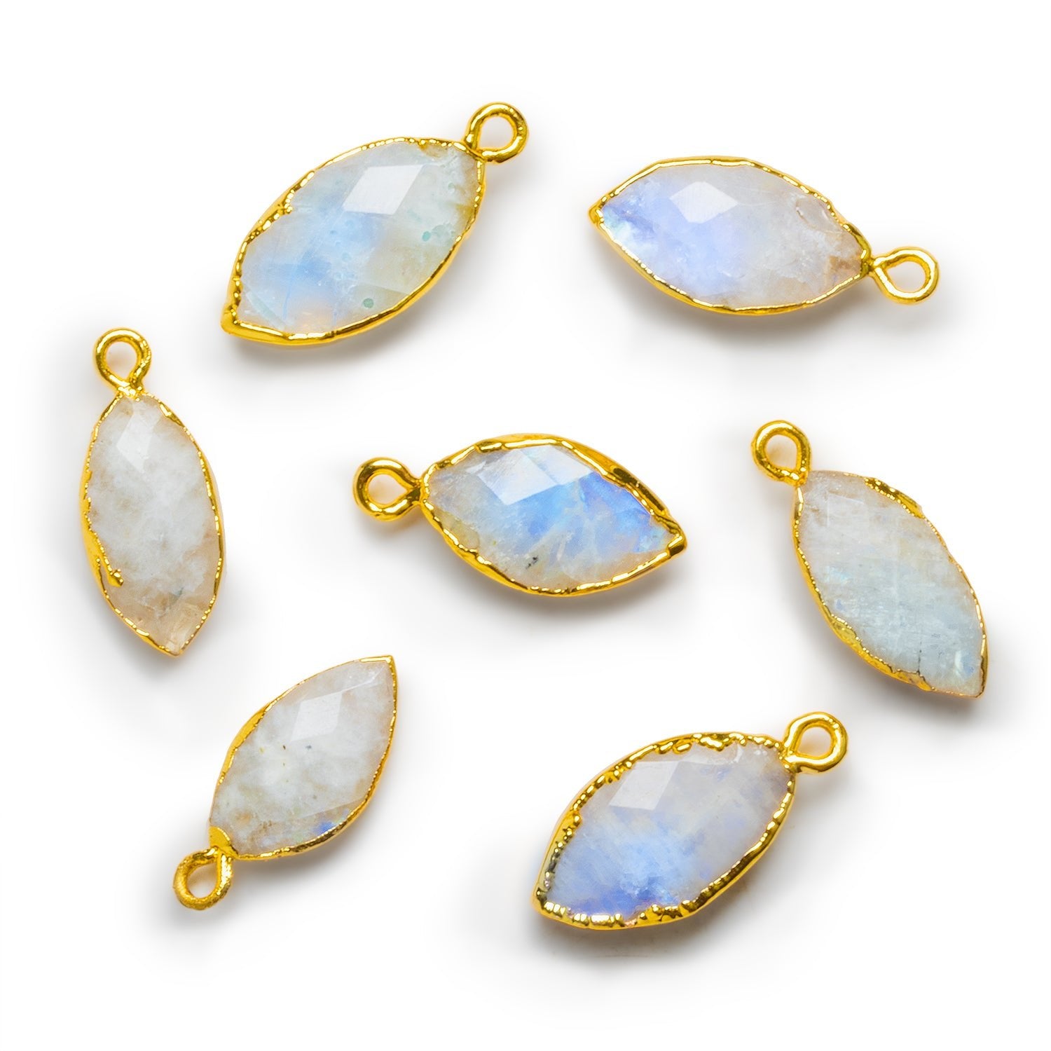 22x10mm Gold Leafed Rainbow Moonstone Marquise Pendant 1 Bead - The Bead Traders