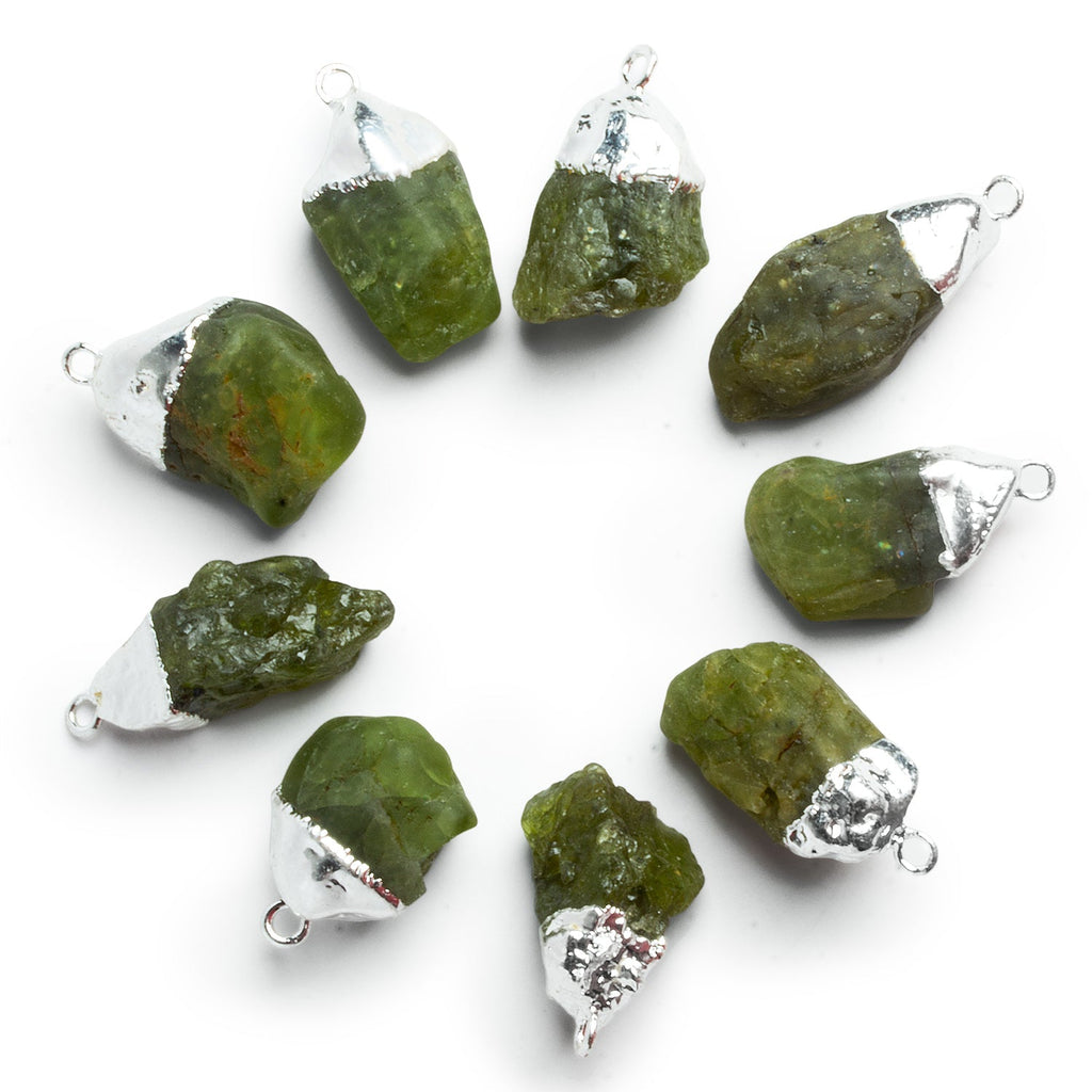 22x13mm Silver Leafed Matte Peridot Natural Crystal Pendant 1 Bead - The Bead Traders