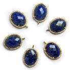 22x14mm Vermeil Bezeled Lapis Lazuli Oval CZ Pavé Halo Pendant 1 Bead - The Bead Traders