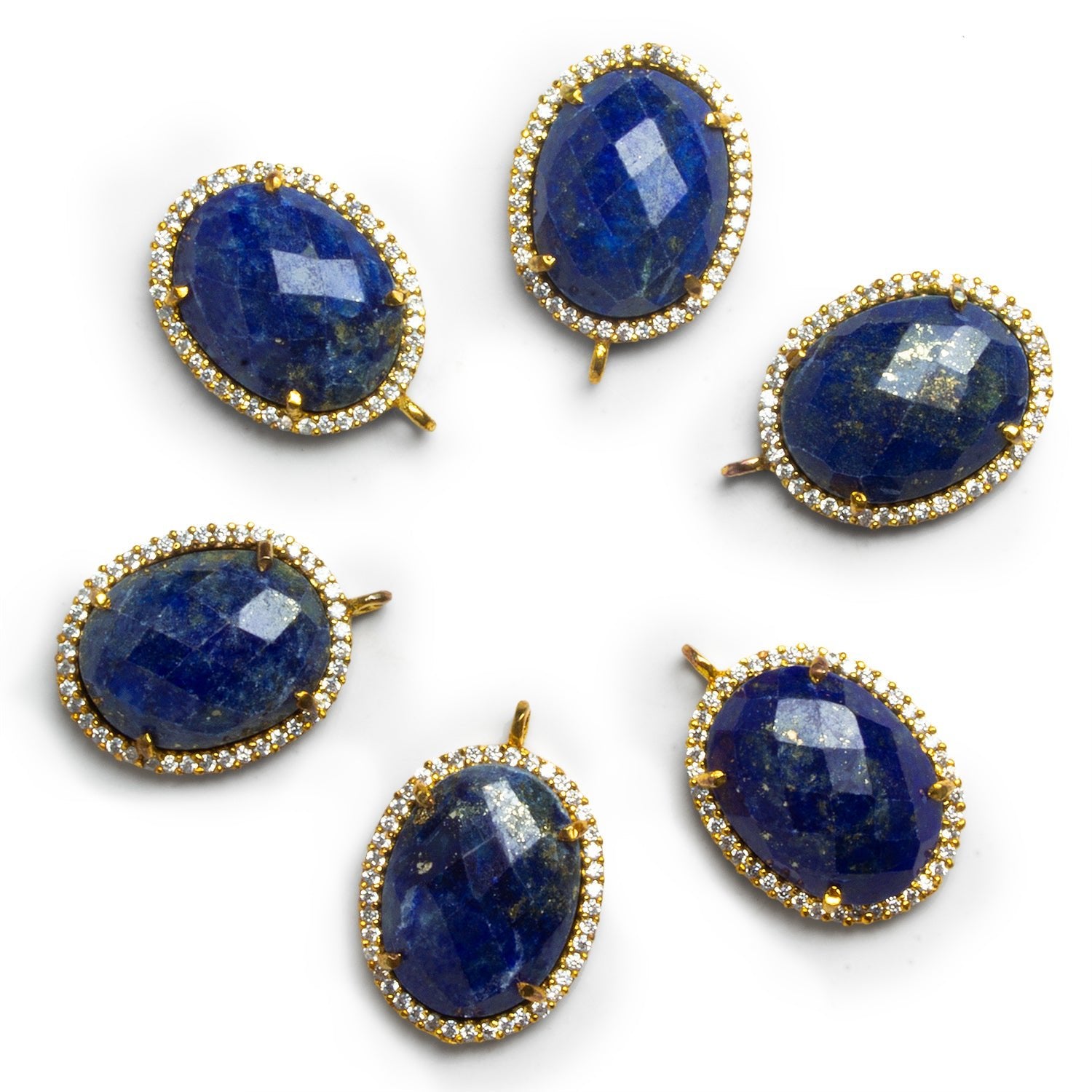 22x14mm Vermeil Bezeled Lapis Lazuli Oval CZ Pavé Halo Pendant 1 Bead - The Bead Traders