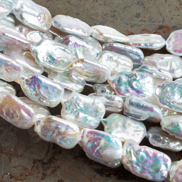 22x14mm White Rectangle Pearls 15 inch 18 beads