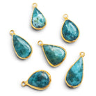 22x15mm Gold Leafed Larimar Plain Pear Pendant 1 Bead - The Bead Traders