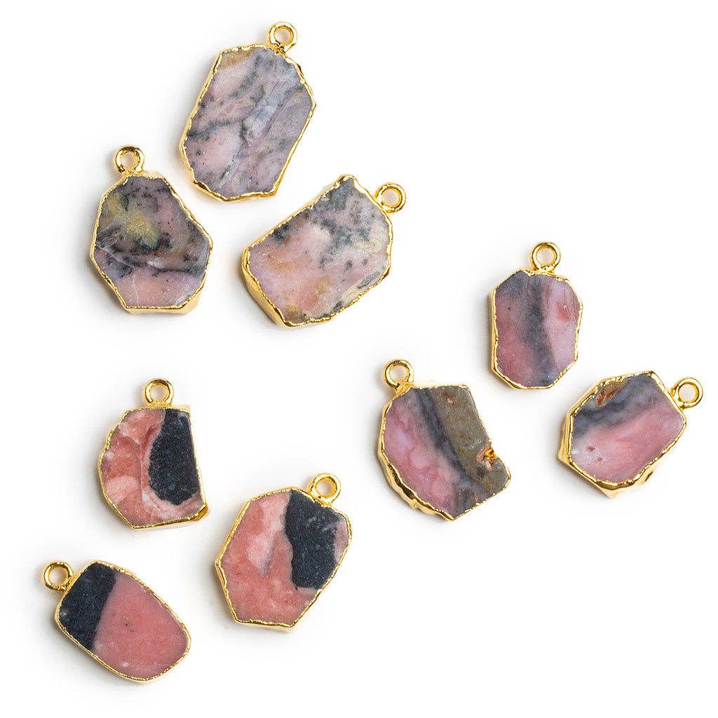 22x15mm Gold Leafed Pink Peruvian Opal w/ Matrix Slice Pendants 3 Beads - The Bead Traders