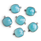 22x16mm Black Gold Bezeled Blue Chalcedony Cushion Connector - The Bead Traders