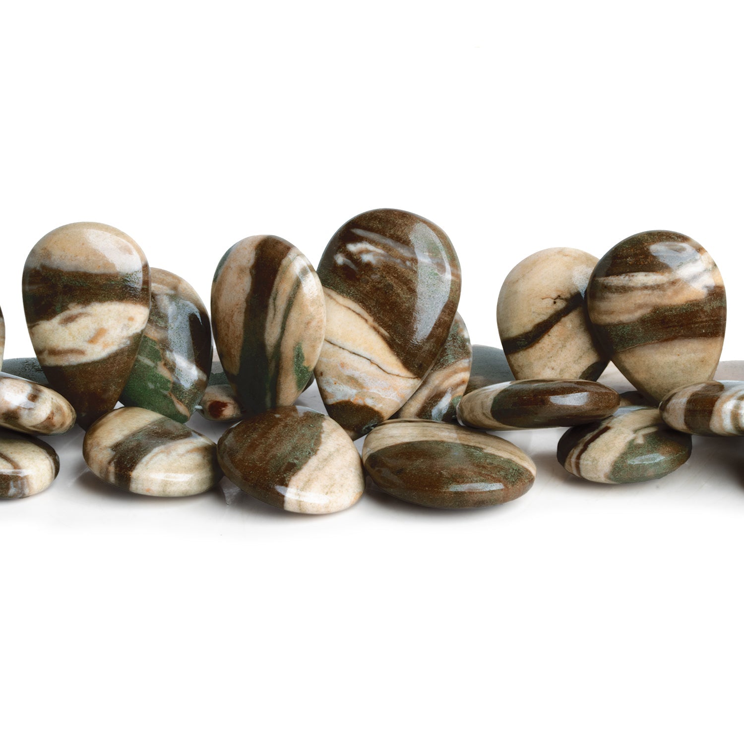 22x16mm Desert Khaki Jasper Plain Pears 8 inch 44 beads - The Bead Traders