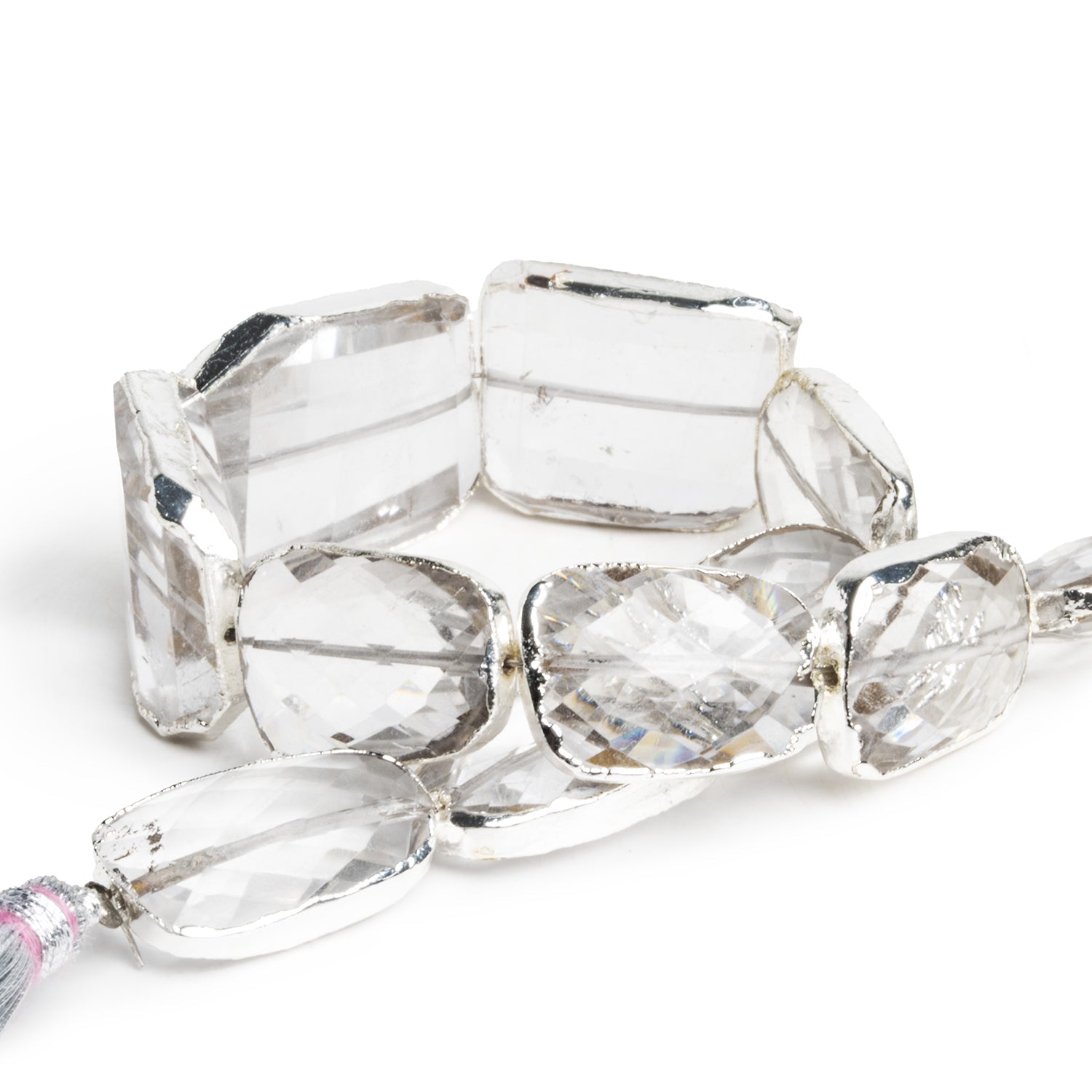 22x16mm Silver Leafed Crystal Quartz Nuggets 8.5 inch 11 beads - The Bead Traders