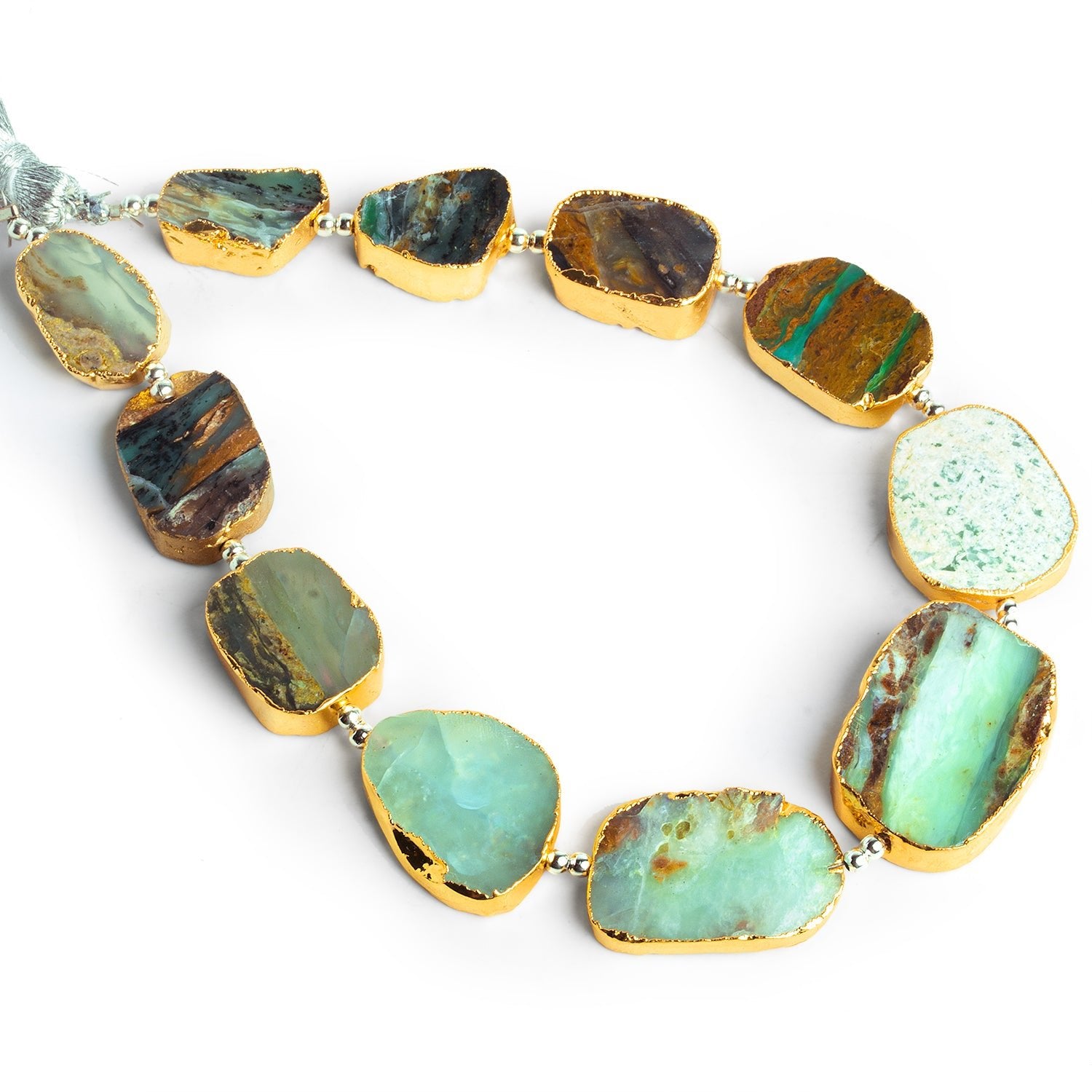 22x17mm Gold Leafed Blue Peruvian Opal Slices 9 inch 11 beads - The Bead Traders