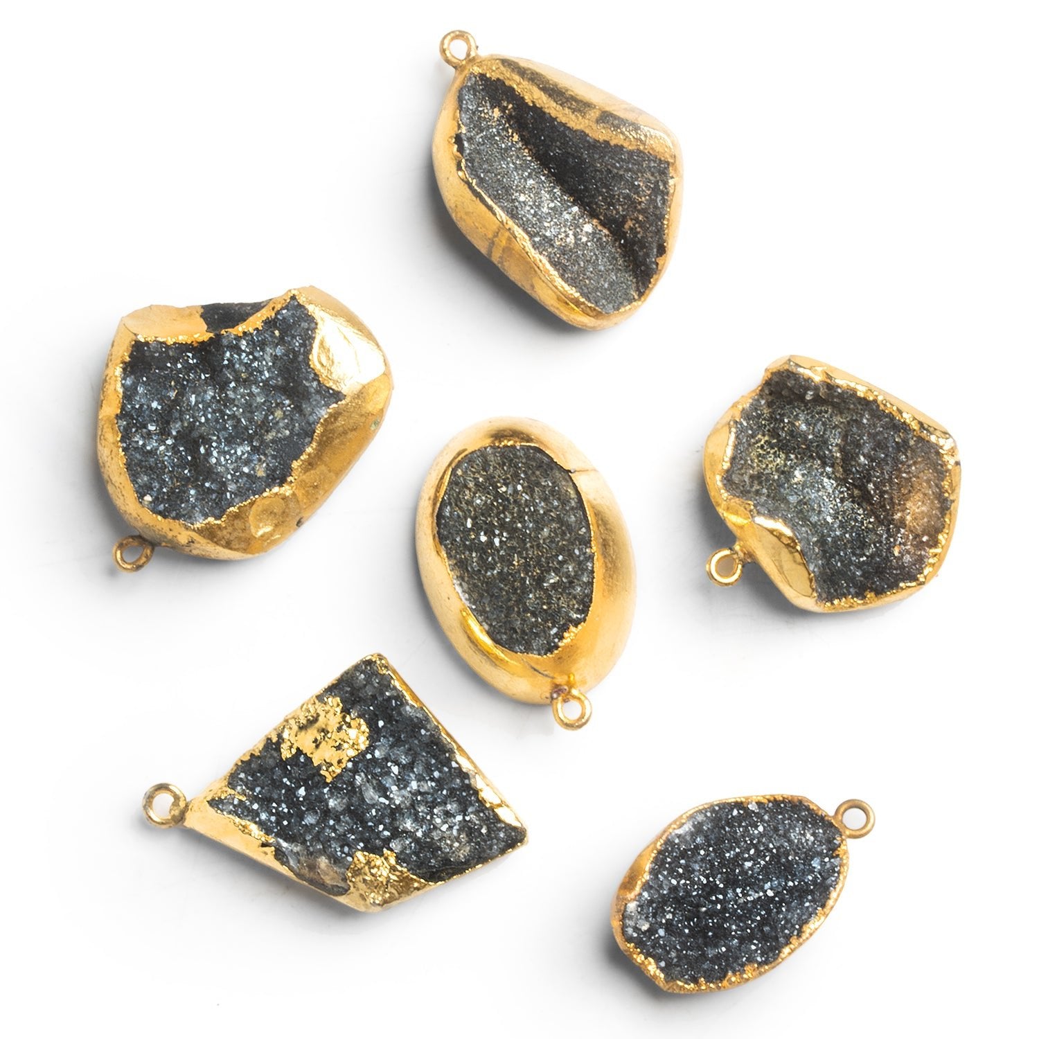 22x18mm Gold Leafed Black Drusy Pendant 1 Bead - The Bead Traders