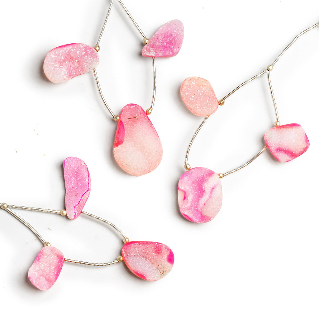 22x18mm Pink Drusy Nugget Focals Set of 3 Beads - The Bead Traders