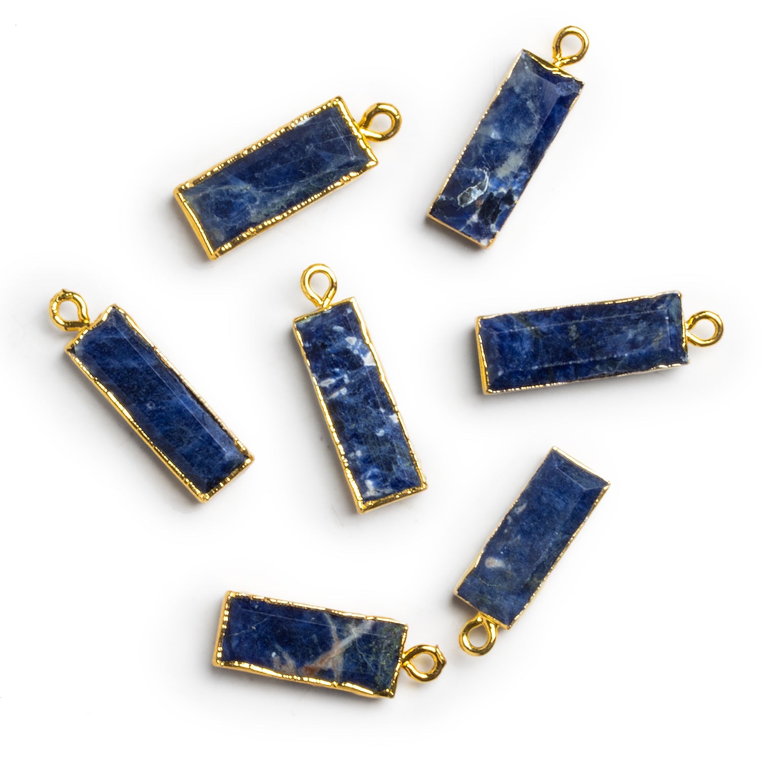 22x7mm Gold Leafed Sodalite Faceted Rectangle Pendant 1 Bead - The Bead Traders