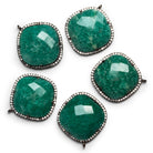 23mm Black Gold Bezeled Aventurine Pillow CZ Pavé Halo Pendant 1 Bead - The Bead Traders
