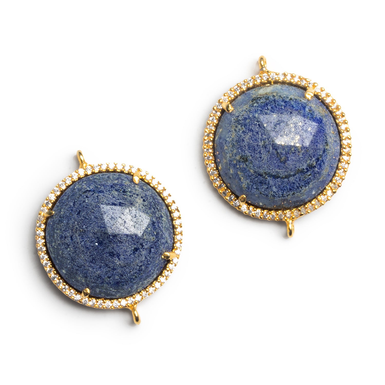 23mm Vermeil Bezeled Lapis Lazuli Coin CZ Pavé Halo Connector 1 Bead - The Bead Traders
