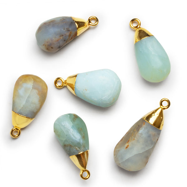 23x13mm Blue Peruvian Opal Gold Leafed Drop Pendant 1 bead