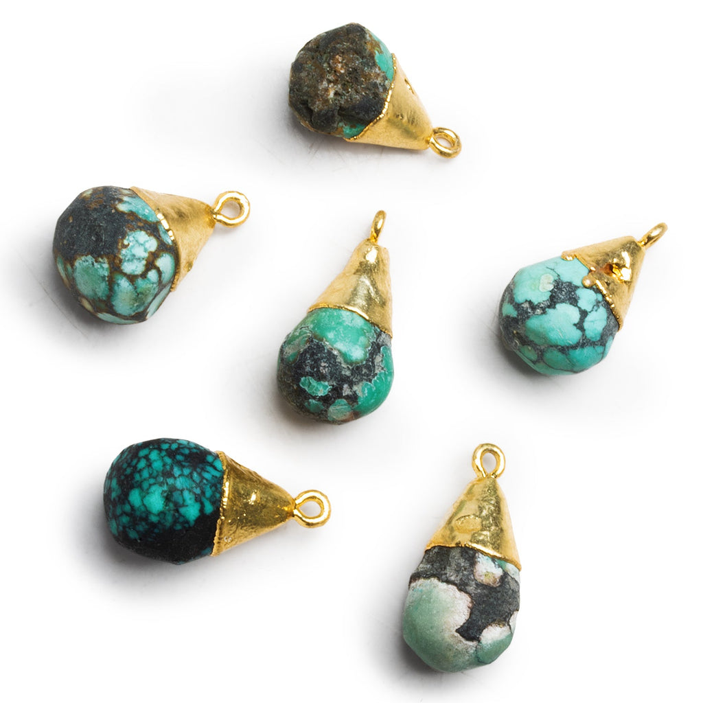 23x13mm Gold Leafed Chinese Turquoise Teardrop Pendant 1 Bead - The Bead Traders
