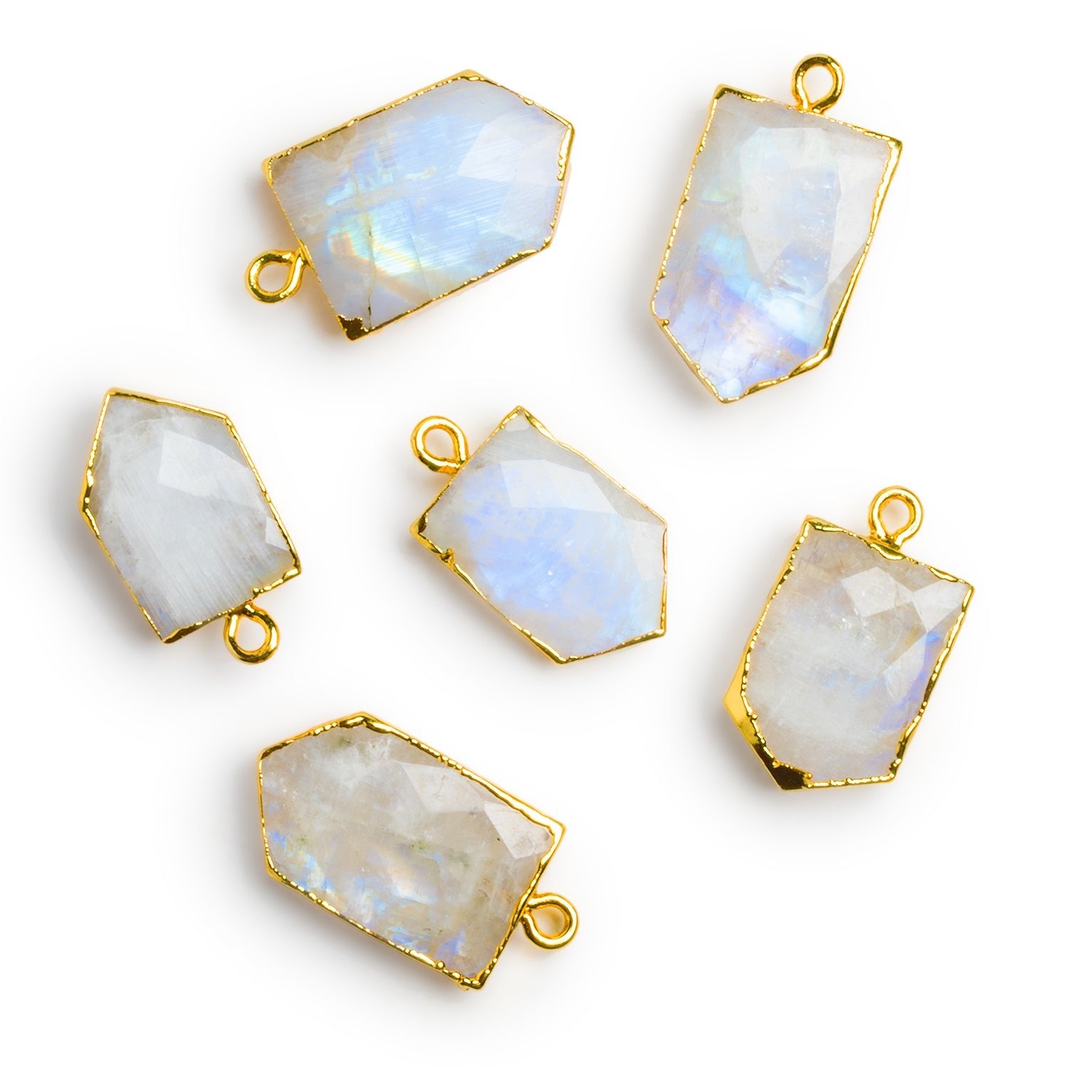 23x13mm Gold Leafed Rainbow Moonstone Pentagon Pendant 1 Bead - The Bead Traders