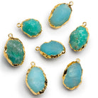 23x14mm Gold Leafed Blue Agate Hammer Faceted Oval Pendant 1 Bead - The Bead Traders