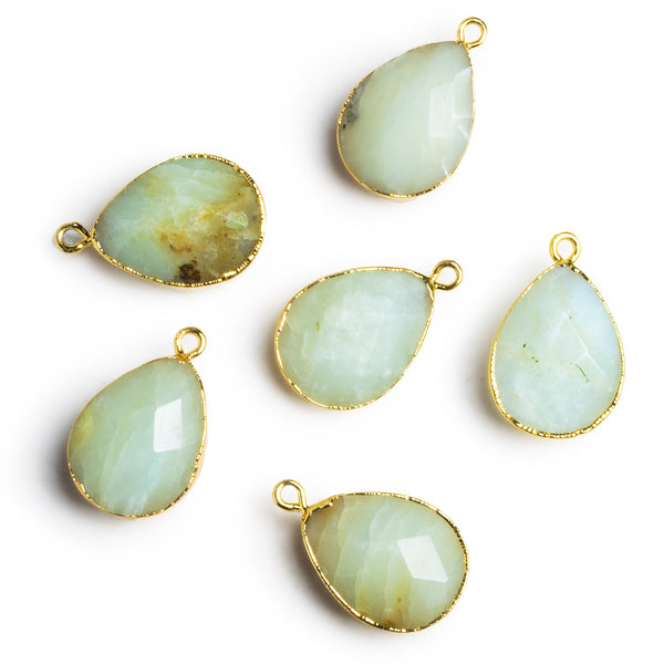 23x15mm Gold Leafed Blue Peruvian Opal Pear Pendant 1 Bead