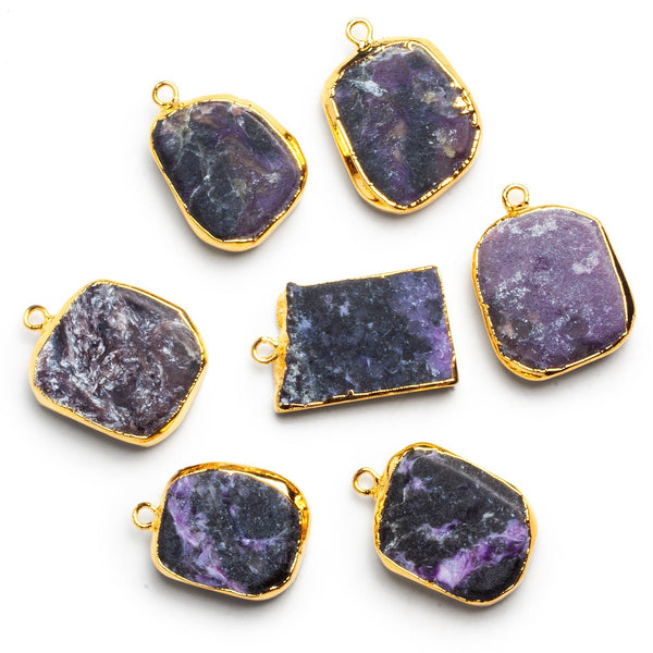 23x16mm Gold Leafed Charoite Slice Pendant 1 Bead