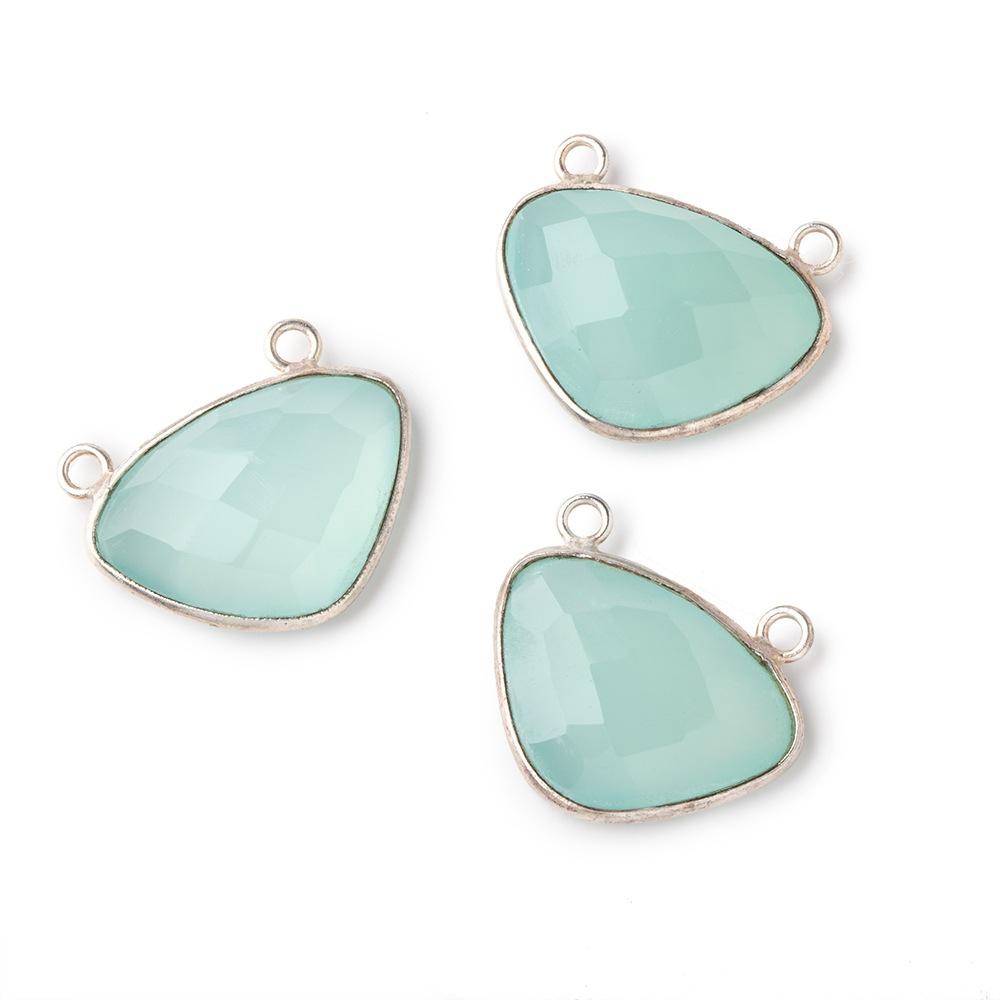 23x16mm Silver Bezel Seafoam Chalcedony Faceted Cleftless Heart Connector 1 piece - The Bead Traders