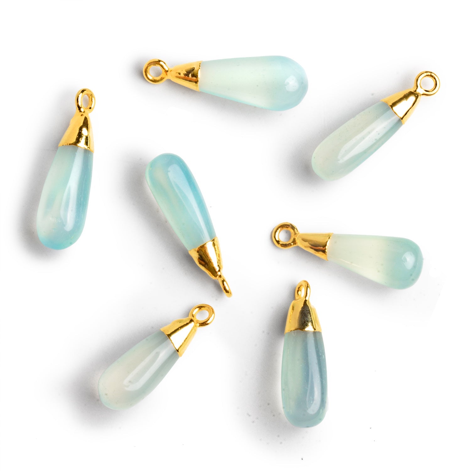 23x6mm Gold Leafed Blue Chalcedony Plain Teardrop Pendant 1 Bead - The Bead Traders