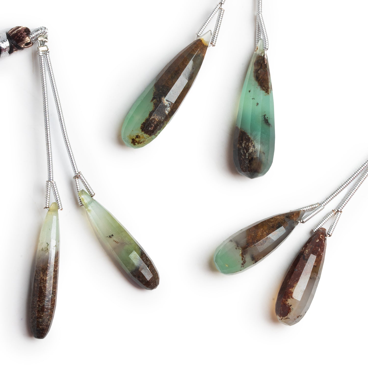 23x8mm Chrysoprase with Matrix Checkerboard Faceted Teardrop Focals 2 Beads - The Bead Traders