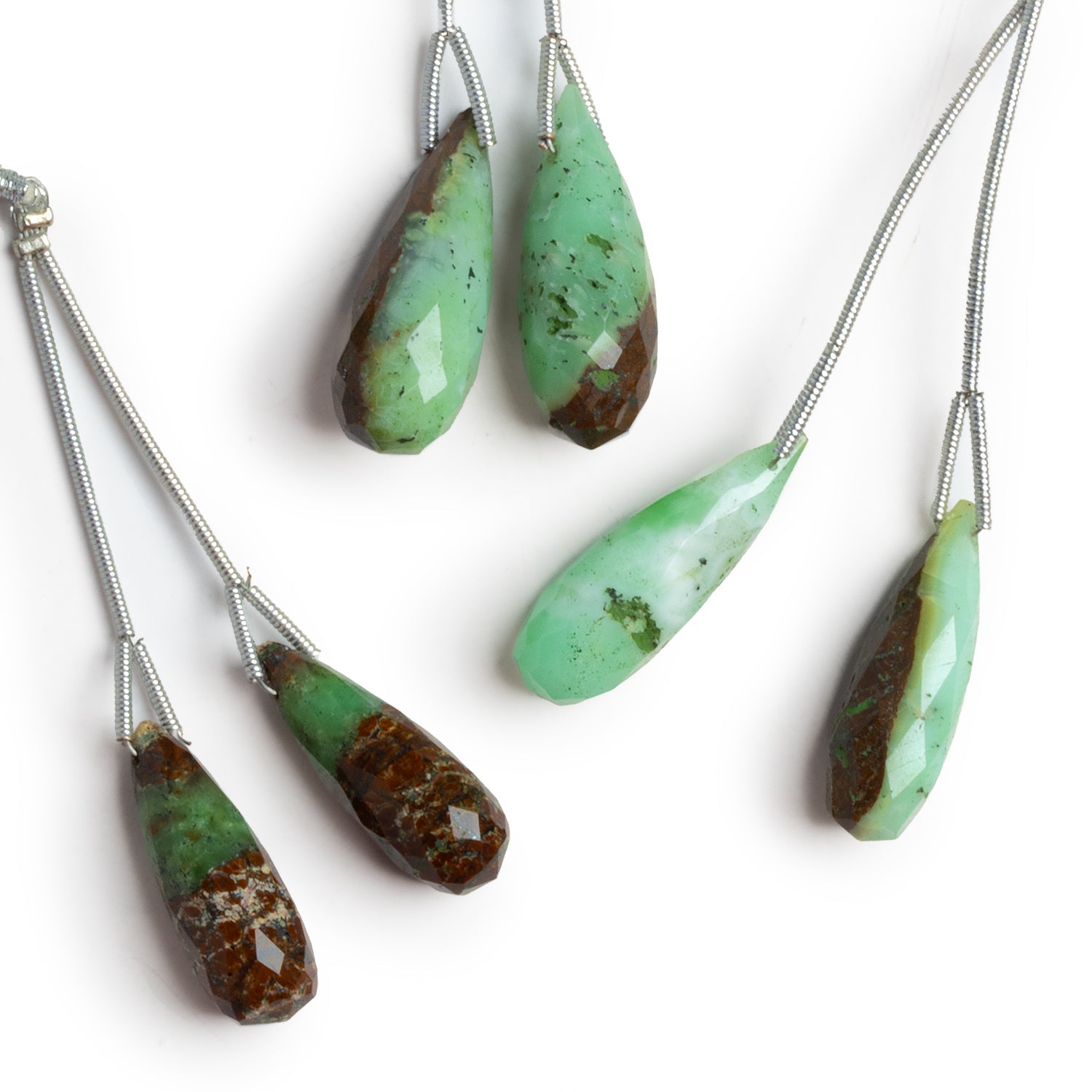23x8mm Chrysoprase with Matrix Faceted Teardrop Focals 2 Beads - The Bead Traders
