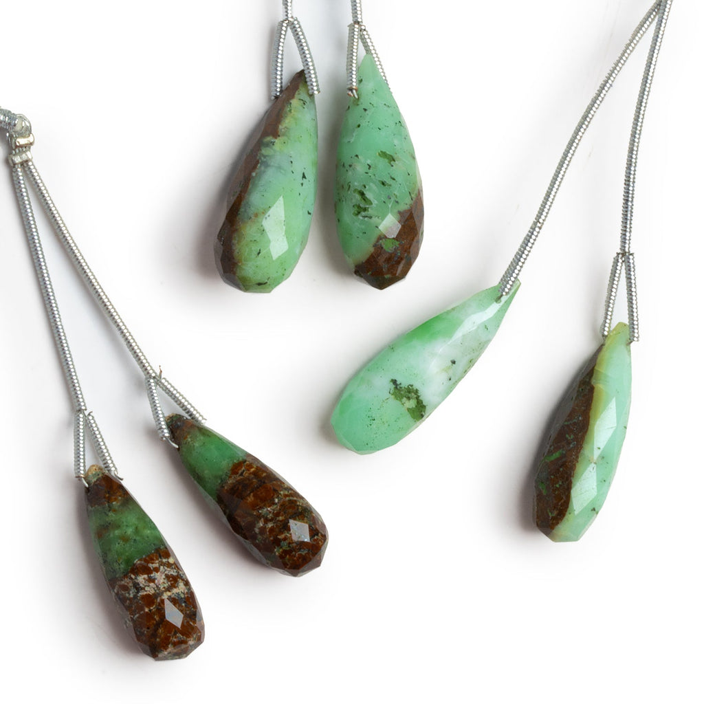 23x8mm Chrysoprase with Matrix Faceted Teardrop Focals 2 Beads - The Bead Traders