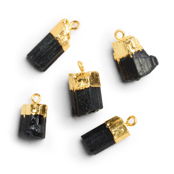 23x8mm Gold Leafed Black Tourmaline Natural Crystal Pendant