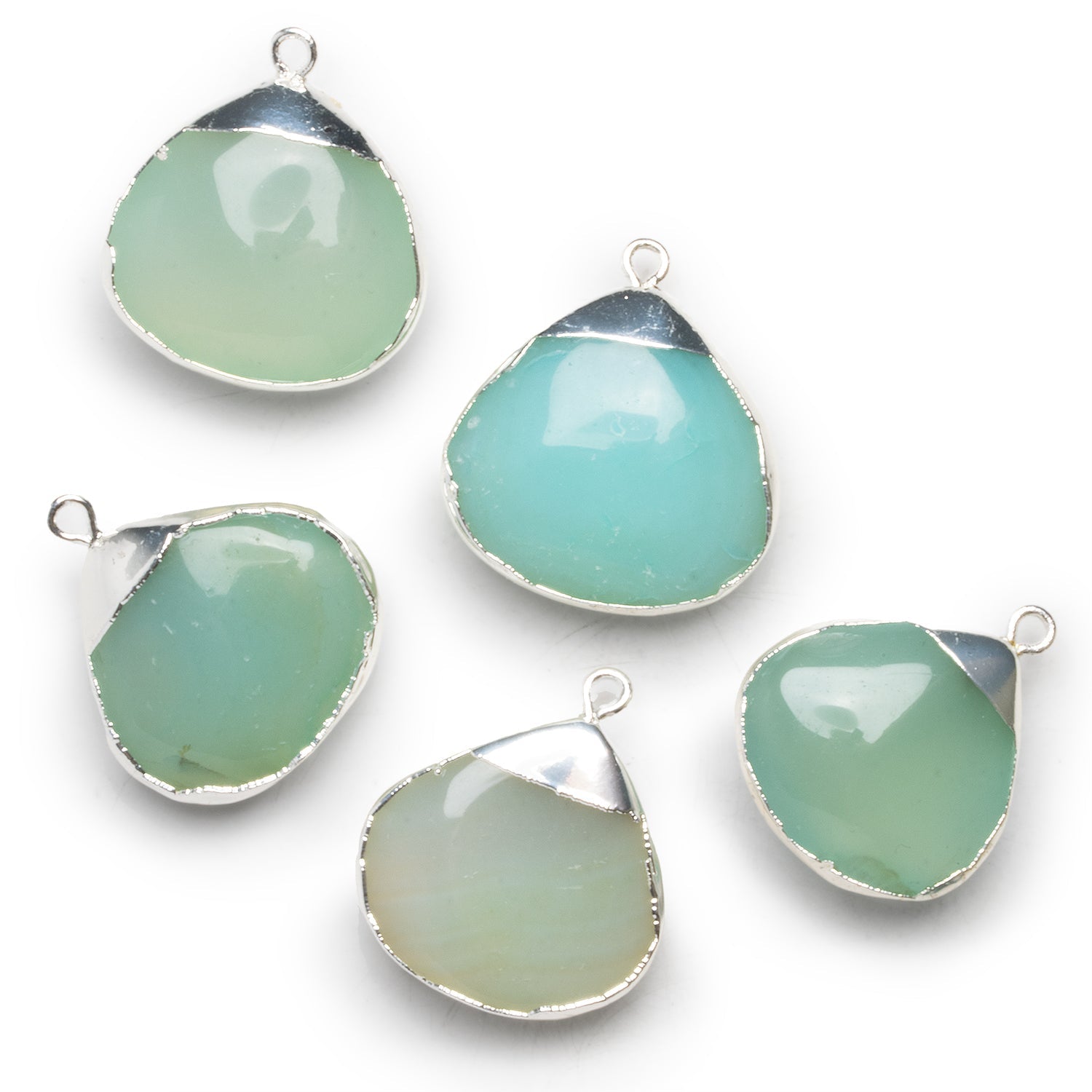 24mm Blue Chalcedony Silver Leafed Heart Pendant 1 Bead - The Bead Traders