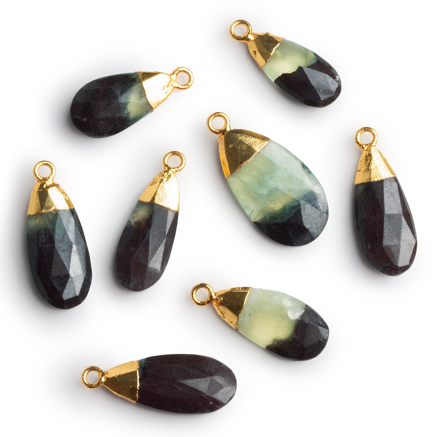 24x10mm Gold Leafed Prehnite Faceted Pear Pendant 1 Bead - The Bead Traders
