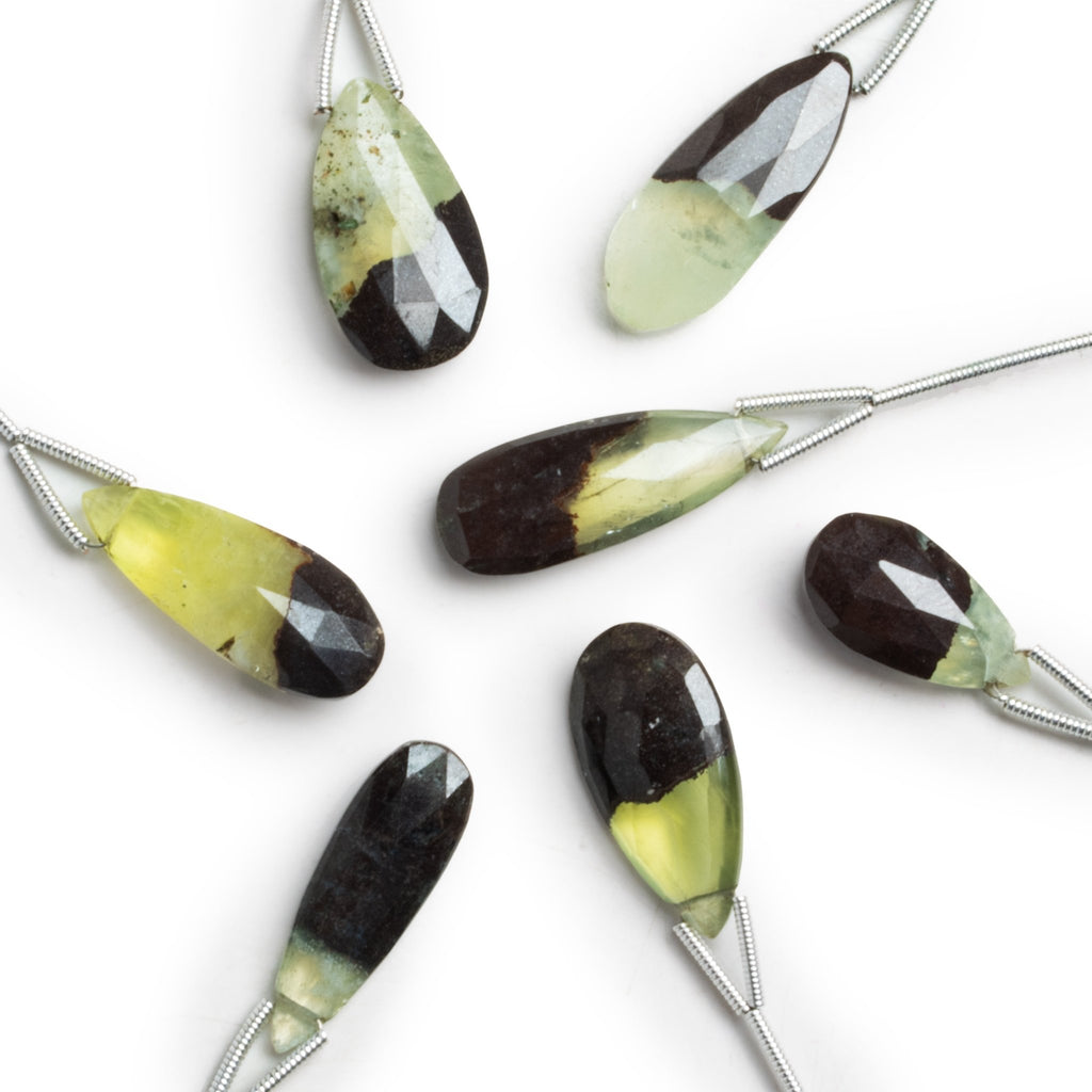 24x10mm Prehnite w/ Iron Ore Matrix Faceted Pear Focal 1 Bead - The Bead Traders