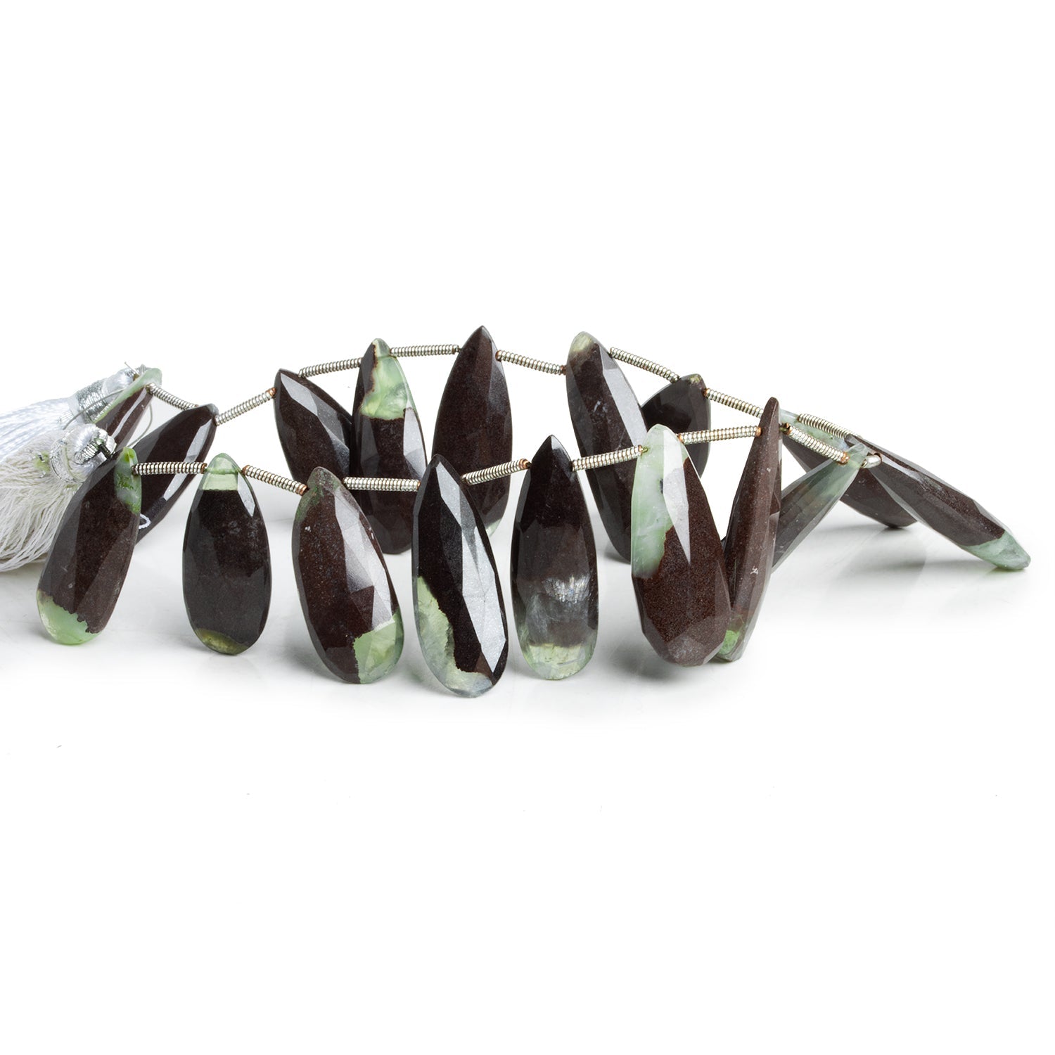 24x10mm Prehnite w/ Iron Ore Matrix Faceted Pears 8 inch 16 beads - The Bead Traders