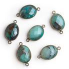 24x13mm Black Gold Bezeled Chrysocolla Oval Connector - The Bead Traders