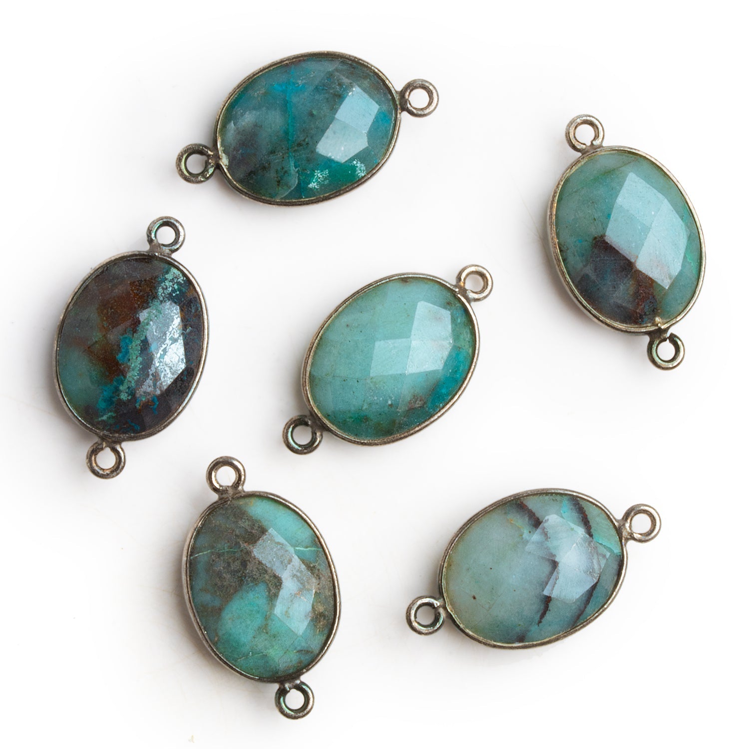 24x13mm Black Gold Bezeled Chrysocolla Oval Connector - The Bead Traders
