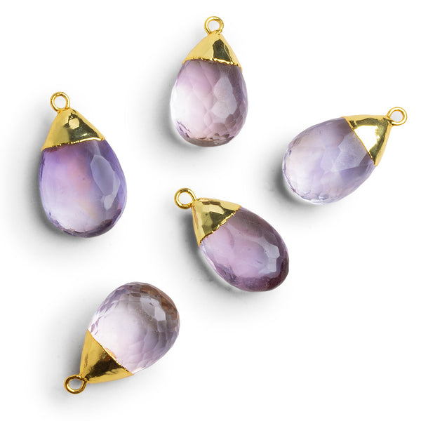 24x13mm Gold Leafed Amethyst Faceted Pear Pendant 1 Bead