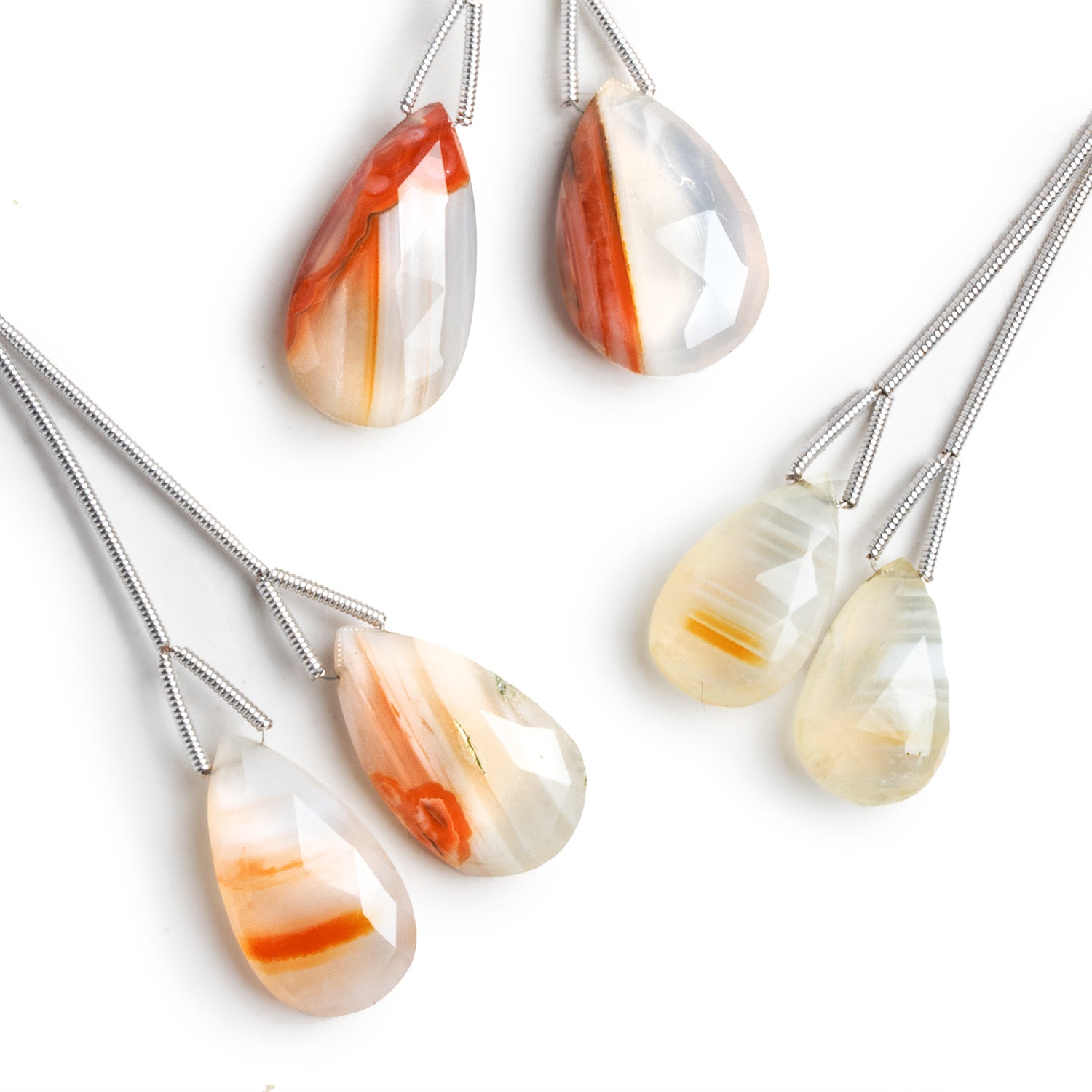 24x13mm Orange Banded Agate Pear Focals 2 Beads - The Bead Traders
