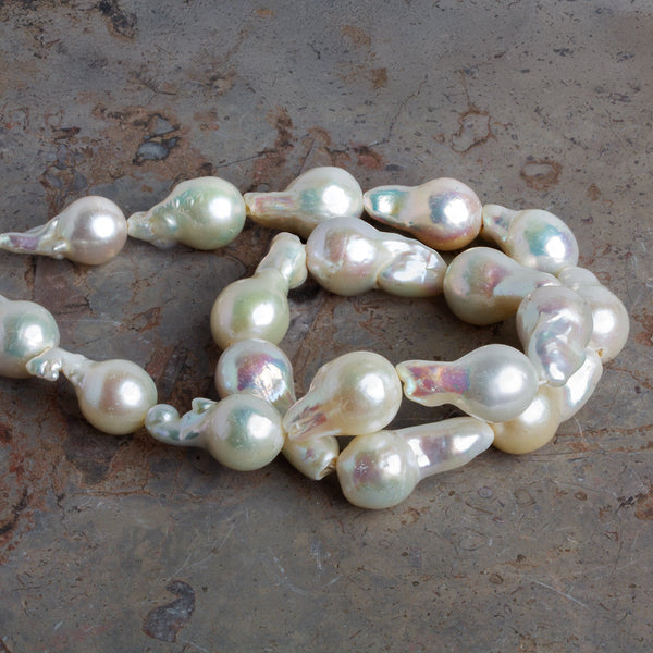 24x13mm White Ultra Baroque Pearls 16 inch 19 beads