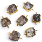 24x16mm Gold Leafed Smoky Quartz Hammer Faceted Rectangle Connector 1 Bead - The Bead Traders