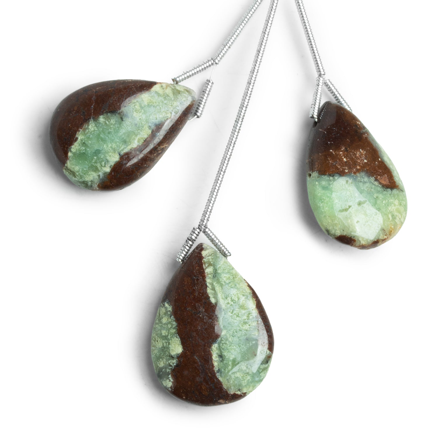 24x17mm Chrysoprase w/Matrix Plain Pear Focals 3 beads - The Bead Traders