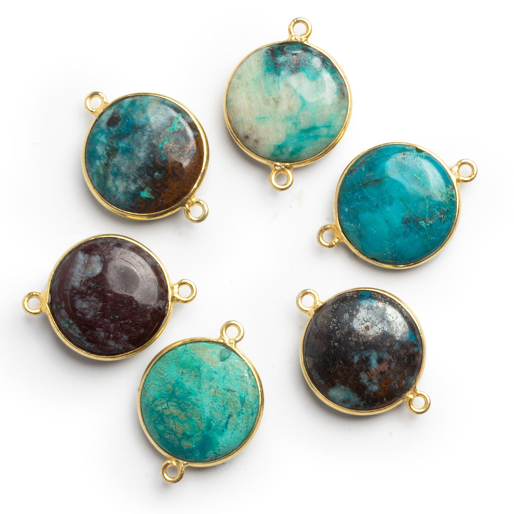 24x17mm Vermeil Bezeled Chrysocolla Coin Connector 1 Bead - The Bead Traders