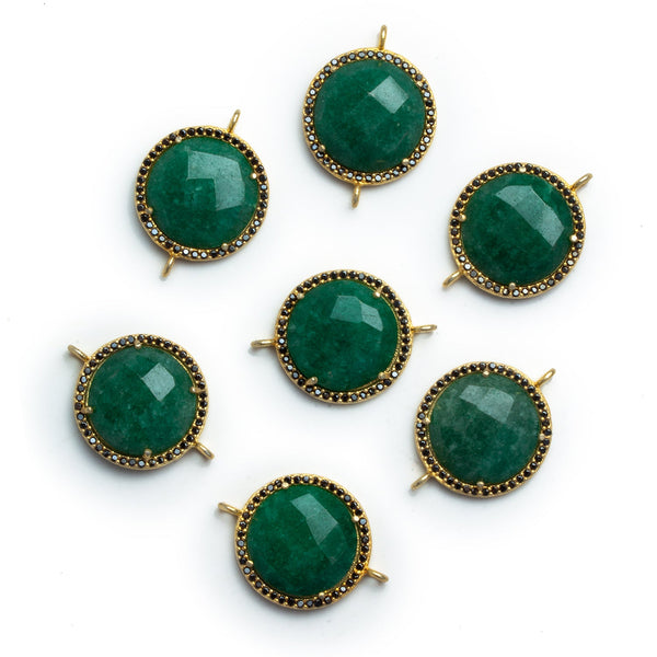 24x17mm Vermeil Bezeled Green Aventurine Coin Spinel Pavé Halo Connector 1 Bead
