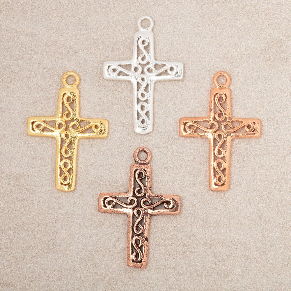 24x18mm Filigree Cross Pendant Charm Set of 4 pieces - The Bead Traders
