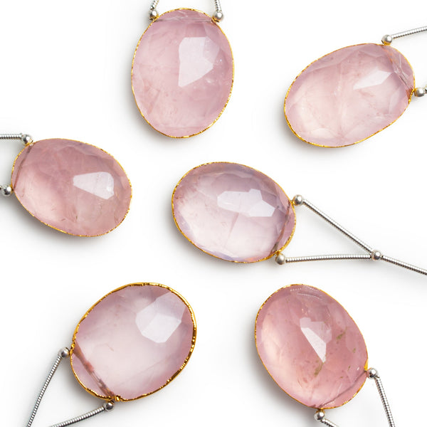 24x19mm Gold Leafed Rose Quartz Faceted Oval Pendant 1 Bead