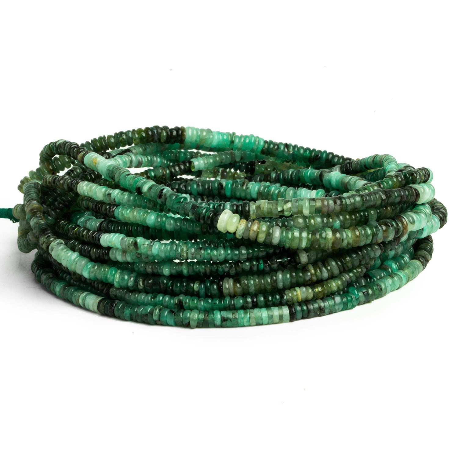 2.5-4mm Brazilian Emerald Plain Heishis 17 inch 335 beads - The Bead Traders