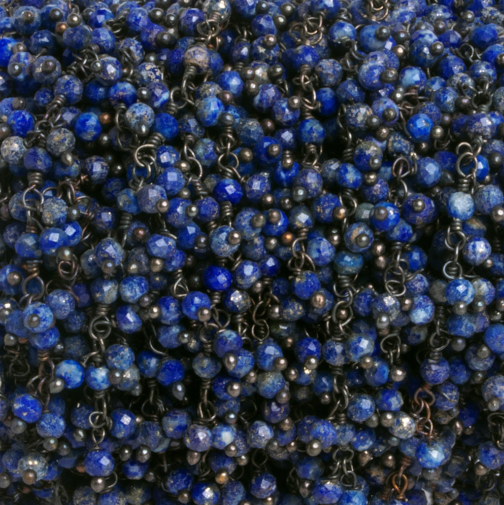 2.5mm Lapis Lazuli Round Black Gold Dangling Chain 85 beads - The Bead Traders