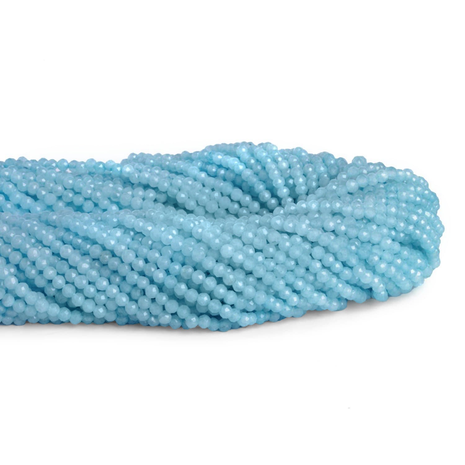 2.5mm Light Blue Chalcedony Micro faceted Rounds 12 inch 130 beads - The Bead Traders