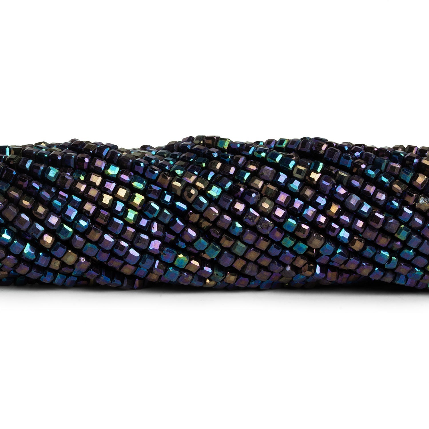 2.5mm Mystic Black Spinel Microfaceted Cubes 12 inch 135 beads - The Bead Traders