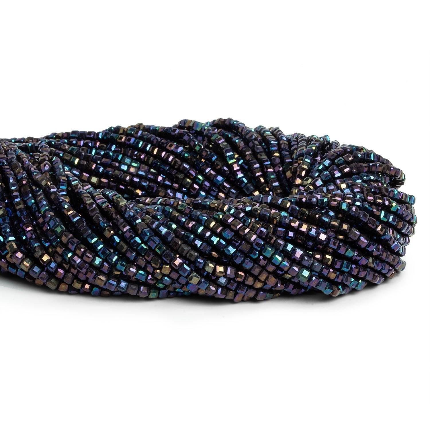 2.5mm Mystic Black Spinel Microfaceted Cubes 12 inch 135 beads - The Bead Traders